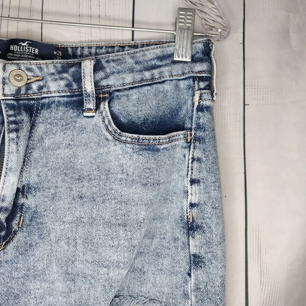 Hollister Ultra High-Rise Mom Jeans With Plaid Patchwork With Raw Hem - Picture 6 of 12